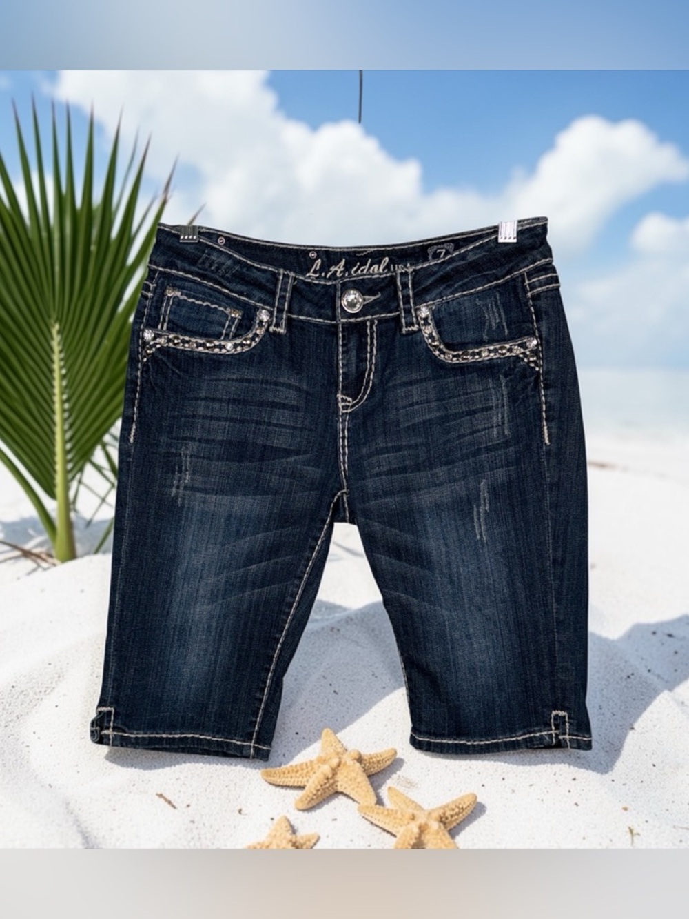 L.A. Idol USA dark-wash denim Bermuda shorts.